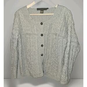 Inis Crafts Merino Wool Cable Knit Button Sweater Cardigan Womens Xl